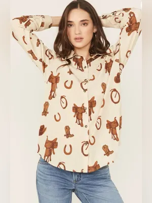Ariat Homestyle Rodeo Print Long Sleeve Button-Down Western Shirt Equestrian Med thumbnail 3