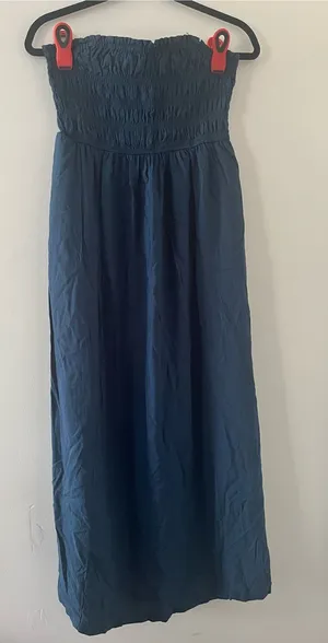 Old Navy Blue Strapless Smocked Maxi Dress Medium Coastal Euro Summer Resort thumbnail 1