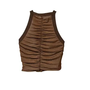 ViX Paula Hermanny Sia Top Brown Ruched Mesh High Neck Crop Top VH252148 Small thumbnail 4
