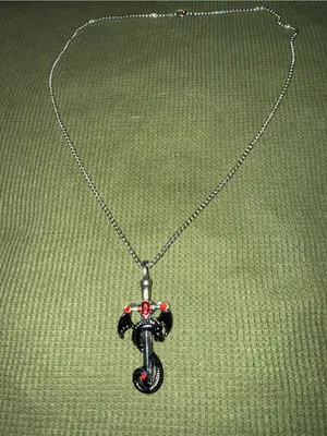 Silver Red Cross & Dragon Pendant Necklace thumbnail 1