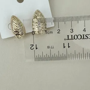 14K Gold Plated High Quality Women's Earring Stud Leaf Cubic Zirconia thumbnail 5