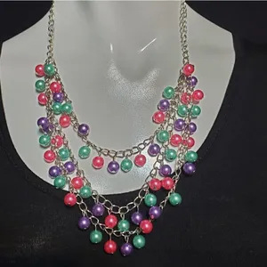 Paparazzi Chicly Classic Pink, Purple, & Green Multilayer Necklace thumbnail 3