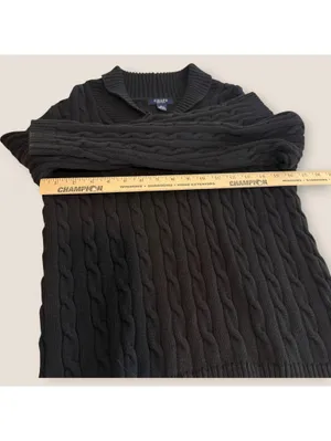 Chaps Women’s Large Black Cable Knit Shawl Collar Sweater Preppy thumbnail 6