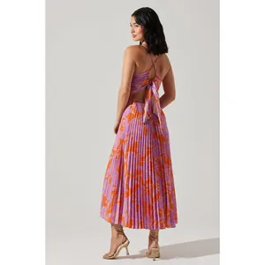Astr the Label Blythe Floral Plisse Midi Dress Orange Purple Flower Women Medium thumbnail 2