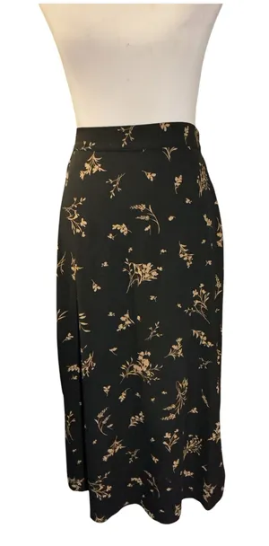 Vince Camuto Floral Maxi Skirt Black Beige High Waist Elastic Size XS Length 38" thumbnail 1