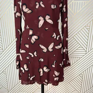 Reformation Butterfly Print Long Sleeve Mini Dress Maroon Red Size‎ 2 thumbnail 3