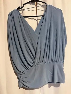White House Black Market Blue Draped Surplice Ruched Waist Top thumbnail 3