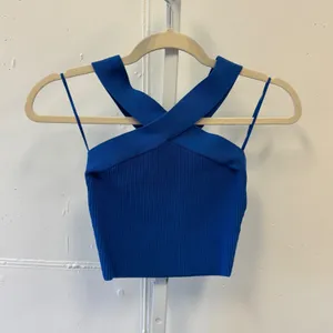 Babaton Sculpt Knit Criss Cross Tank Top Royal Blue Size S 77075 Monochrome thumbnail 3