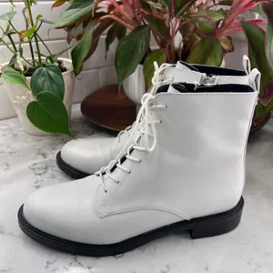 Sam Edelman Nina White Leather Lace Up Side Zip‎ Combat Boots Womens 9M 39 thumbnail 4