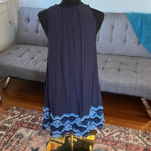 Anthropologie Maeve Midnight Blue Dress with fringe and sequin trim size 4 thumbnail 3