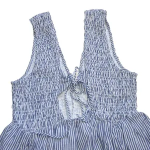 NWT Free People Juno Maxi in Ivory Blue Striped Cotton Smocked Dress S thumbnail 8