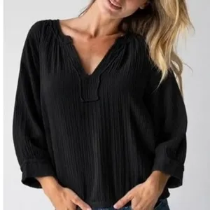 Natural Life Size M Top Robyn Double Gauze Cotton Fringe Split Neck Boho Blouse thumbnail 1