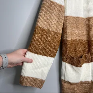 Nine West Colorblock Striped Brown Tan‎ Open Front Cardigan (X-Large) thumbnail 3