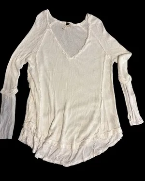 We The Free Cream Layered Waffle Knit V-Neck Long Sleeve Top thumbnail 1