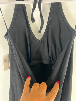 Old Navy Fitted Sleeveless Halter Rib-Knit Midi Dress Black S NWT thumbnail 10