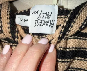 Princess Polly Tan and Black Hooded 1/2 Zip Striped Sweater thumbnail 5