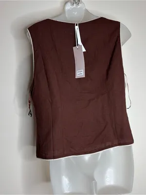 White Closet linen Sleeveless Brown Button-Front vest office business small NWT thumbnail 3