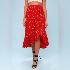 Billabong Dancing Till Dawn Red Floral Midi Wrap Skirt Size Medium thumbnail 5
