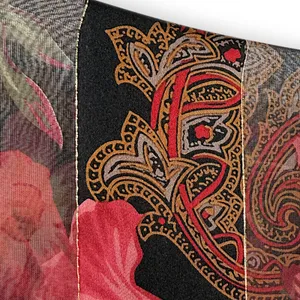 VINTAGE Ralph Lauren Silk Sheer Black w/ Red Floral & Gold Thread 54 X 11" Scarf thumbnail 7