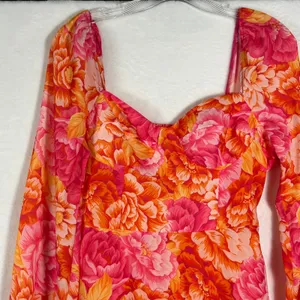 Steve Madden Floral Mini Dress Orange‎ Pink Sweetheart Smocked Back Size 4 thumbnail 11