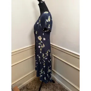 Free People Lost In You Floral Midi Dress Navy Blue High-Low Boho Button Front thumbnail 5