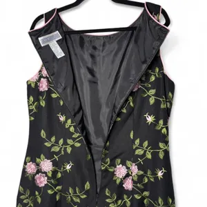 VTG Jessica Howard Embroidered Pink Roses Linen Blend Black Cocktail Dress Sz 14 thumbnail 9
