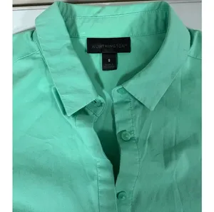 Worthington Teal Collared Button-Down Short Sleeve Shirt Top Blouse Size S 🦋✨ thumbnail 3