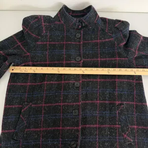 Vintage Plaid Maxi Coat Wool Blend Mock Neck Pink Blue Gray Womens Large‎ Mexico thumbnail 10