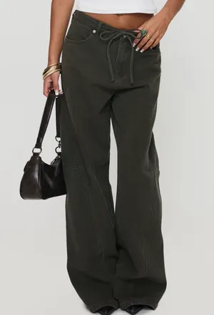 Princess Polly Bruiser Tie Waist Mid Rise Wide Leg Jean thumbnail 1