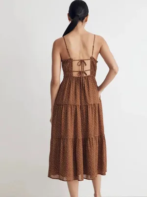 Madewell‎ Brown Polka Dot Tiered Midi Dress thumbnail 4