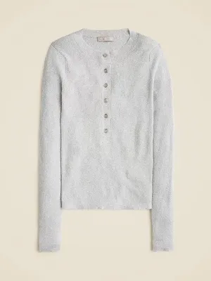 J.Crew Ribbed Henley Sweater Lurex NWT Silver Medium thumbnail 2