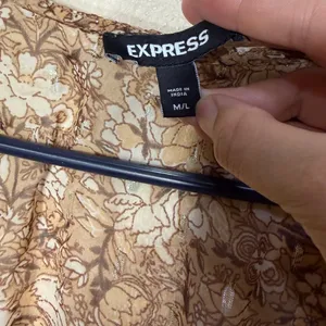Express Womens Floral Metallic Sheer Duster Cardigan Brown Tan M/L thumbnail 5