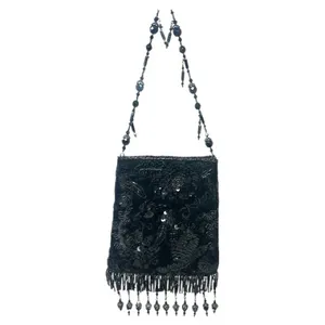 Todd Anthony Black Beaded Sequin Evening Bag‎ Vintage Flapper Purse thumbnail 2