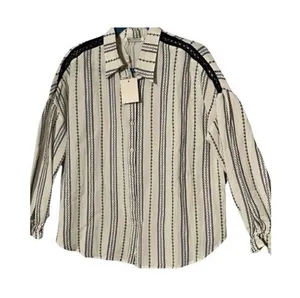 Nina Kaufman Top Womens M Long Sleeve Blouse Floral Embroidered Linen Vintage thumbnail 1