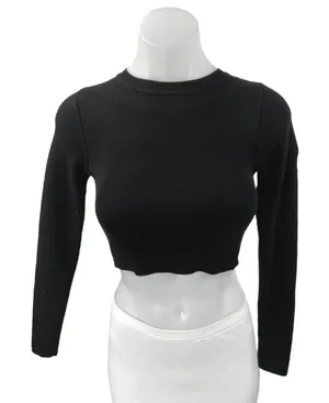 Zara Women's Black Long Sleeve Crew Neck Ribbed Knit Sweater Crop Top Size S thumbnail 1