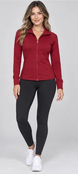 Doublju Burgundy Zip-Up Active Jacket with Slim Fit thumbnail 1