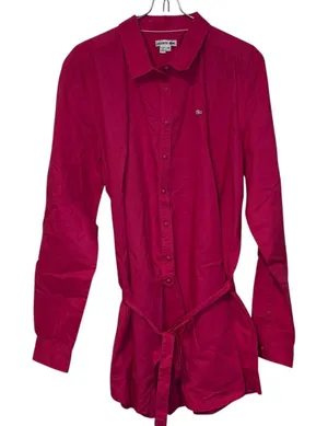 Lacoste Women's Dress Mini Roll Tab Sleeves‎ Belted Waist Button-Up Hot Pink 44 thumbnail 1