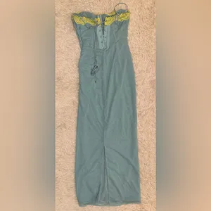 NWOT HOUSE OF CB Aiza Ocean Blue Contrast Lace Maxi Dress sz XS thumbnail 9