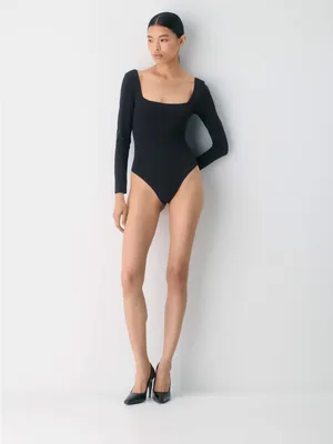 ARITZIA Babaton Black Contour Long-Sleeve Square Neck Bodysuit thumbnail 4