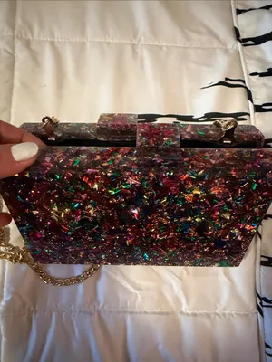 Glitter Confetti Acrylic Crossbody Bag with Gold Chain thumbnail 3