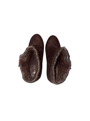 Shoedazzle Dark Brown Faux Suede Ankle Booties with Knit Cuff thumbnail 5