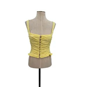 White Fox Bare With Me Bustier Top‎ Lemon Yellow Ruched Corset Tank Size Medium thumbnail 3