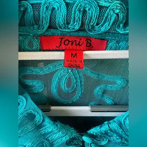 Joni B. Teal Embroidered Women's Top Blue Size M thumbnail 4