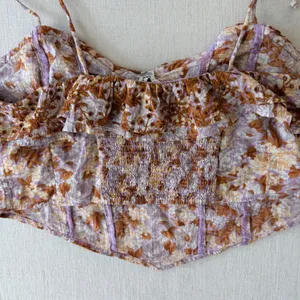 American Eagle Floral Eyelet Ruffle Corset Top Womens Large Lavender Brown NWT thumbnail 9