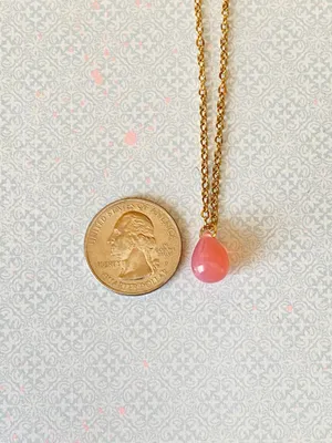 Handmade pink teardrop Czech glass simple minimalist gold chain necklace🩷 thumbnail 6