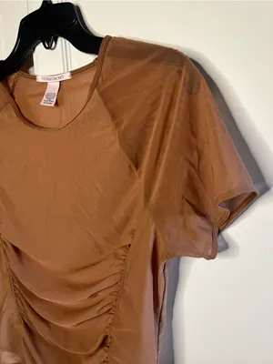 Victoria’s Secret Brown Sheer Mesh Ruched Short Sleeve Top thumbnail 7