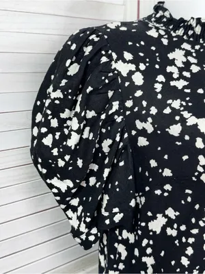 Who What Wear Linen Puff Sleeve Spotted Mini Shift Dress Black White Large thumbnail 7