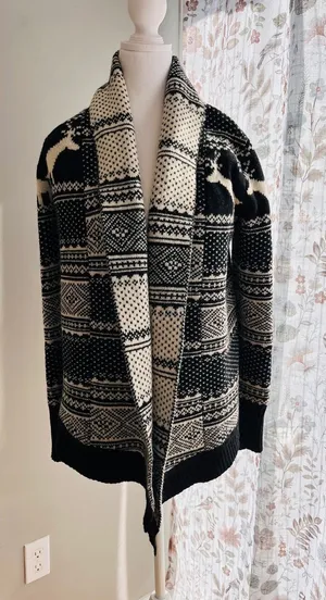 Cambridge Dry Goods Lambswool Blend Fair Isle Reindeer Open Cardigan, Size Small thumbnail 1