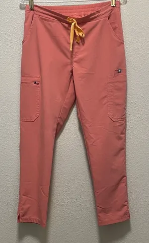 Figs Women's Coral Scrub Pants with Yellow Drawstring thumbnail 1