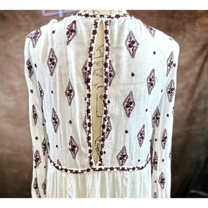 Free People Embroidered Diamond Top Mini Dress Cream Burgundy size S thumbnail 13